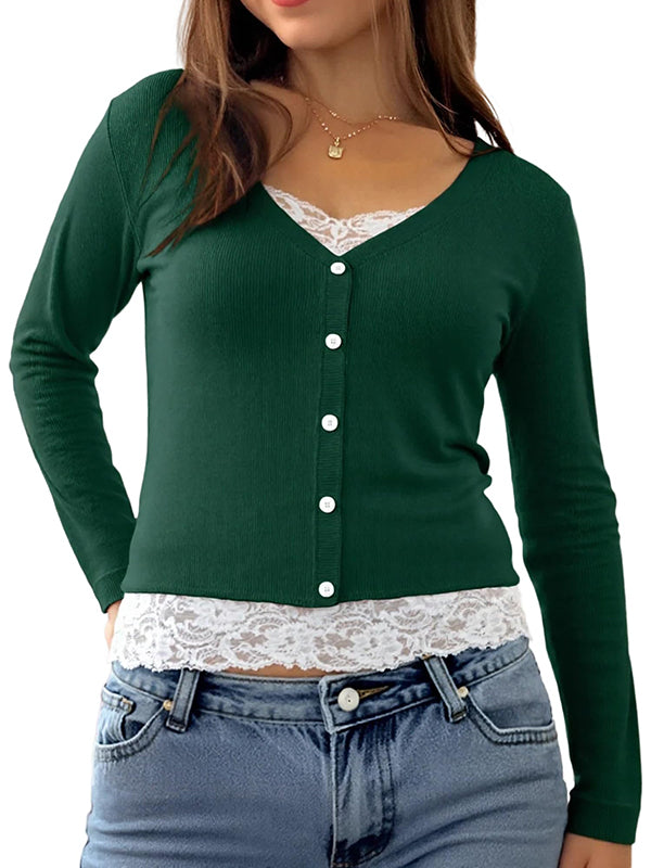 Fake Two Piece Lace Long Sleeve Tee