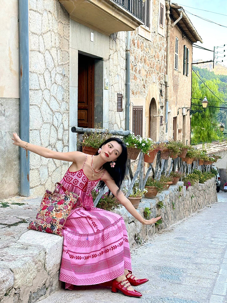 Ethnic Embroidered Maxi Dress – Boho Summer Holiday Outfit