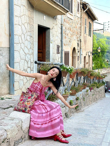 Ethnic Embroidered Maxi Dress – Boho Summer Holiday Outfit