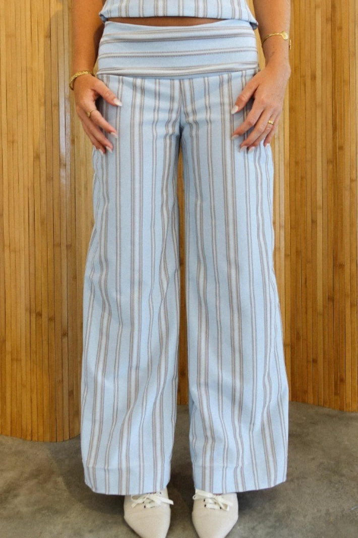 Striped Palazzo Pants Halter Top Two Piece Pants Set