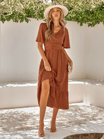 SWEETEST ONE POPPIES SHORT SLEEVE MAXI DRESS - BRICK