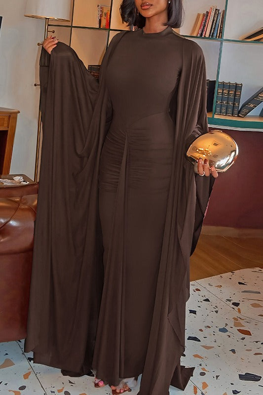 | Backless Sheer Shawl Two Piece Set