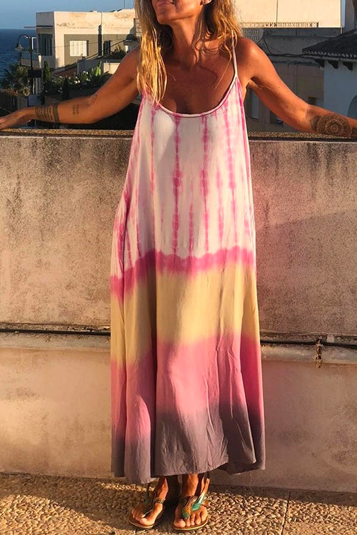 Spaghetti Strap Sleeveless Tie Dye Maxi Dress