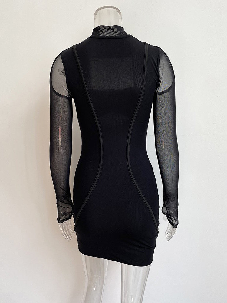 Bodycon Dress Cutout Open Shoulder Patchwork Sexy Mini Dresses