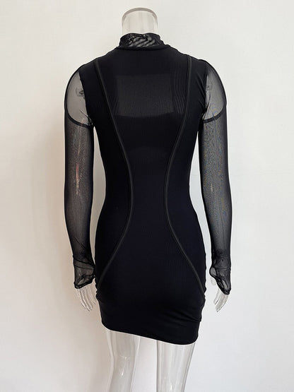 Bodycon Dress Cutout Open Shoulder Patchwork Sexy Mini Dresses