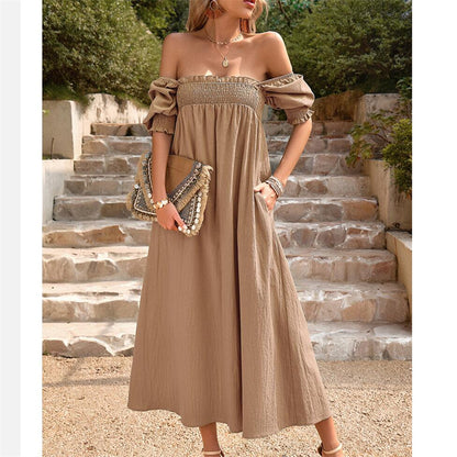 Solid Color Square Neck Maxi Dress in Apricot Green Khaki Orange
