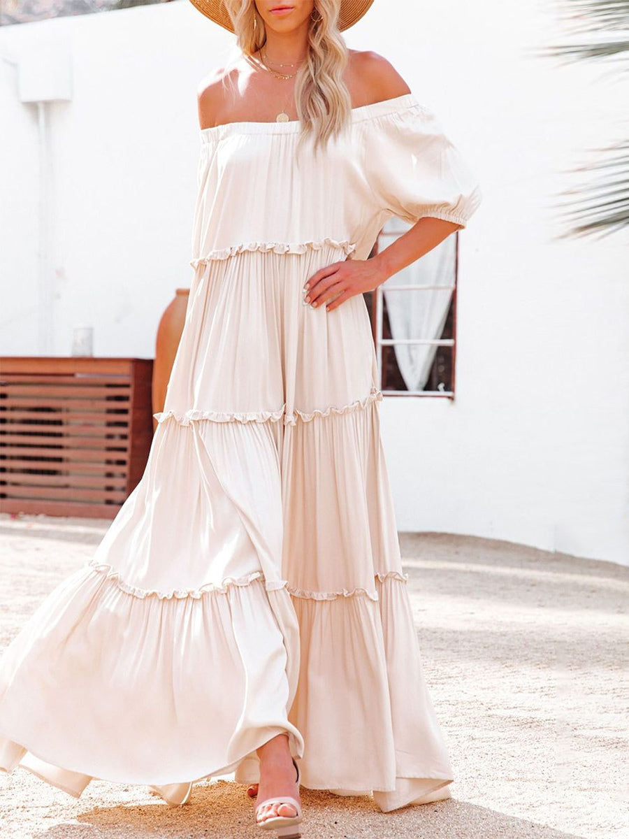 Maxi Dress Off The Shoulder Ruffles Trim Casual Summer Long Dresses