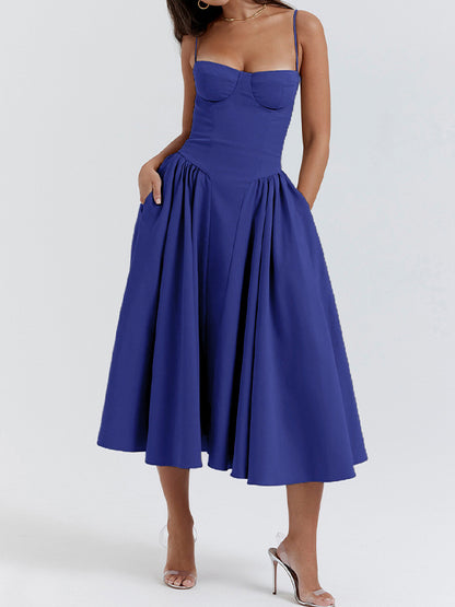 Vintage Solid Cami Midi Dress