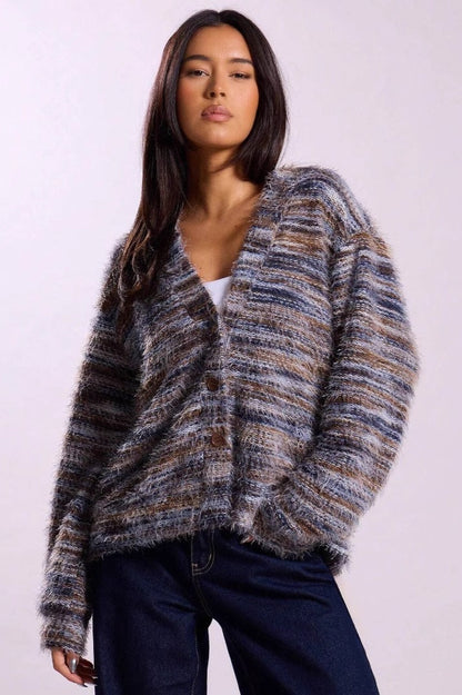 Colorful V Neck Striped Knit Sweater