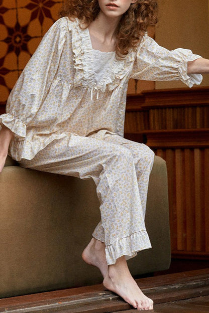 Sweet Square Neck Cotton Sleepwear Pajama Set