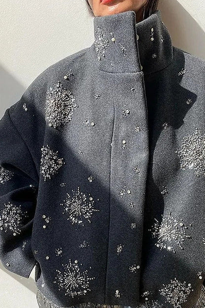 Vintage Rhinestone Turtleneck Loose Coat