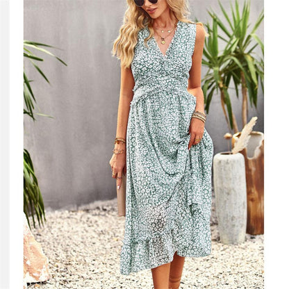 Floral Print V-Neck Sleeveless Maxi Dress in Various Colors