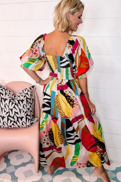 boho abstract print maxi dress