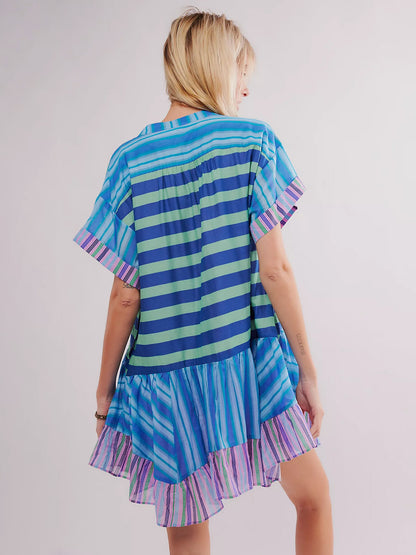 Bohemian Dress V-Neck Short Sleeves Oversized Summer Casual Mini Dresses
