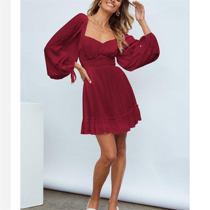 Ruffle Long Sleeve Square Collar Mini Dress in Multiple Colors