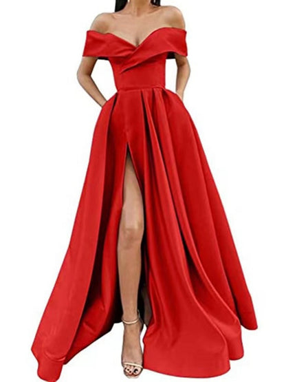 Off Shoulder High Slit Big Swing Formal Dress Maxi Dresses