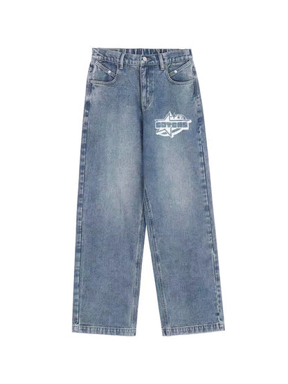 Washed Print Mopping Boyfriend Jeans
