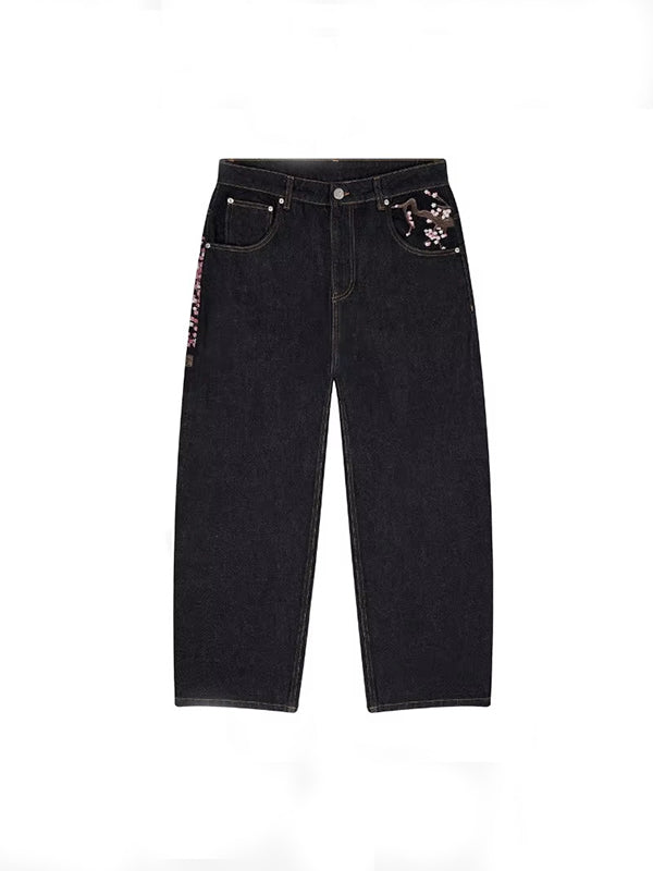 American Vintage Plum Flower Embroidery Boyfriend Jeans