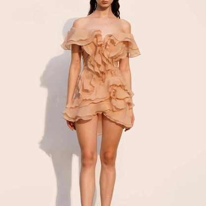 Off Shoulder Ruffle Spliced Floral Dress