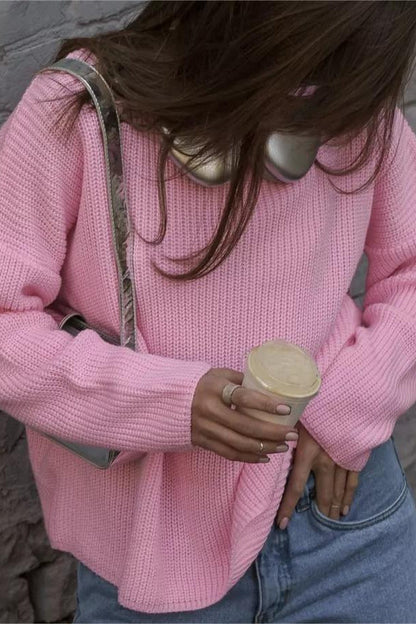 Solid Knit Crewneck Pullover Sweater