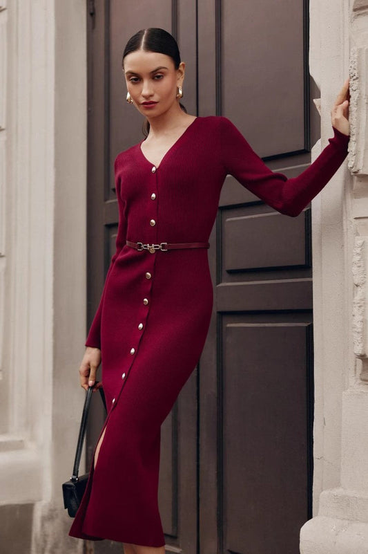 Long Sleeve Button Sweater Dress