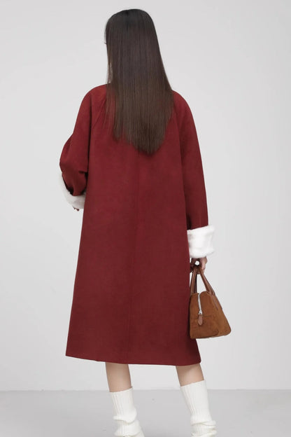 Retro Patchwork Horn Button Overcoat