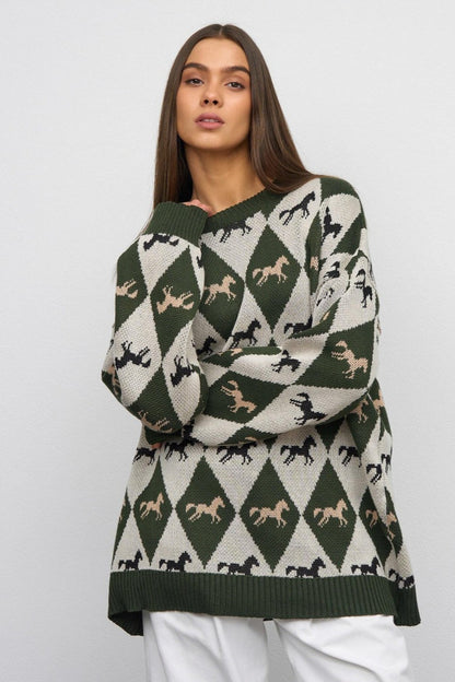 Long Sleeve Colorblock Knit Sweater