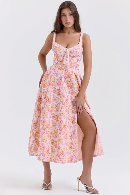 Patchwork Print Wrap Flowy Floral Dress