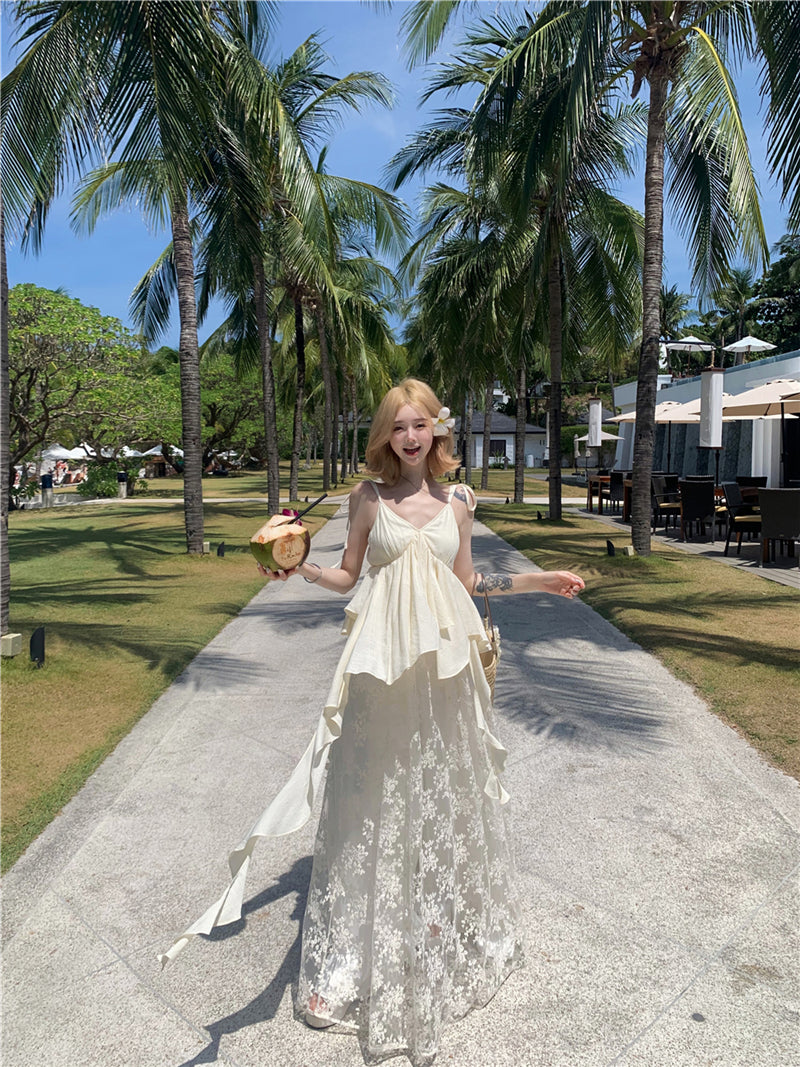 Lace Patchwork Layered Maxi Dress – Ethereal Boho Beach Gown