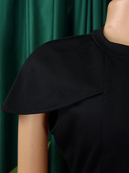 Short Sleeves Skinny Pleated Solid Color Split-Back Split-Front Split-Joint Round-Neck Midi Dresses