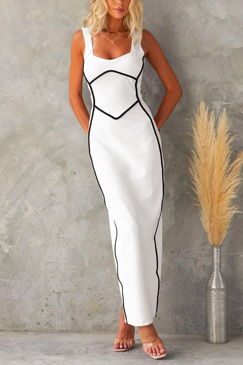 Backless Color Block Knit Sleeveless Maxi Dress