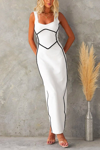 Backless Color Block Knit Sleeveless Maxi Dress