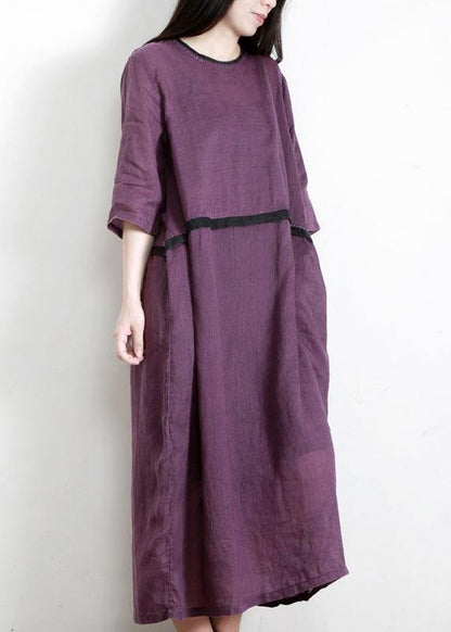 Modern Purple Pockets Linen Summer Maxi Dress