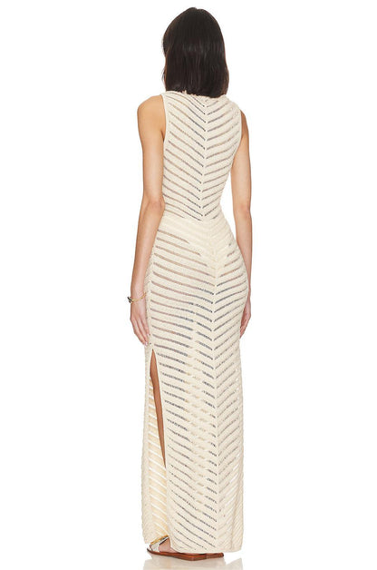 Solid Knit Sleeve Split Midi Dress