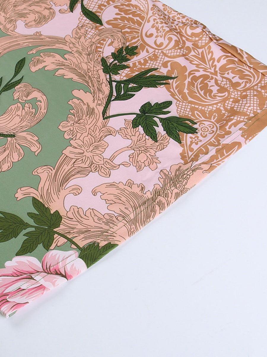 V-neck Camisoles Printed Sexy Backless Maxi Dresses