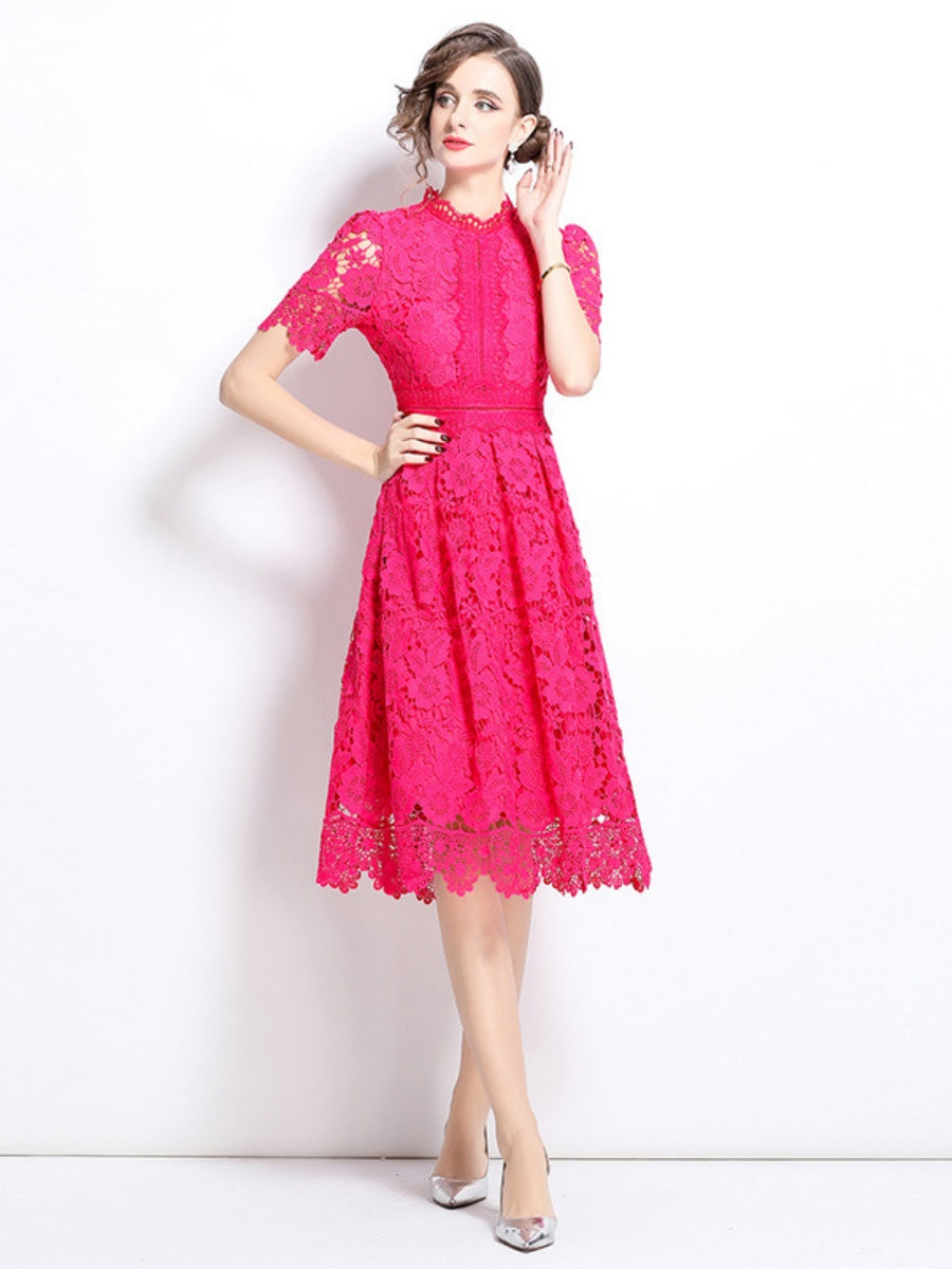 Hollow-out Water-soluble Lace Midi Dress