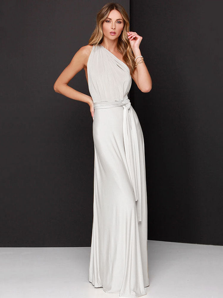 Birthday Sexy Maxi Dress Sleeveless Plunging Neck Backless Solid Color Evening Dress