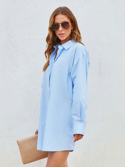 Shirt Dresses Turndown Collar Long Sleeves Mini Dresses