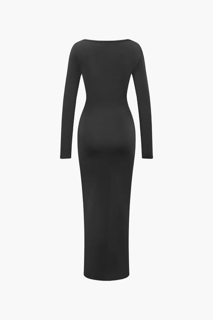 Presley Black Square Neck Long Sleeve Maxi Bodycon Dress