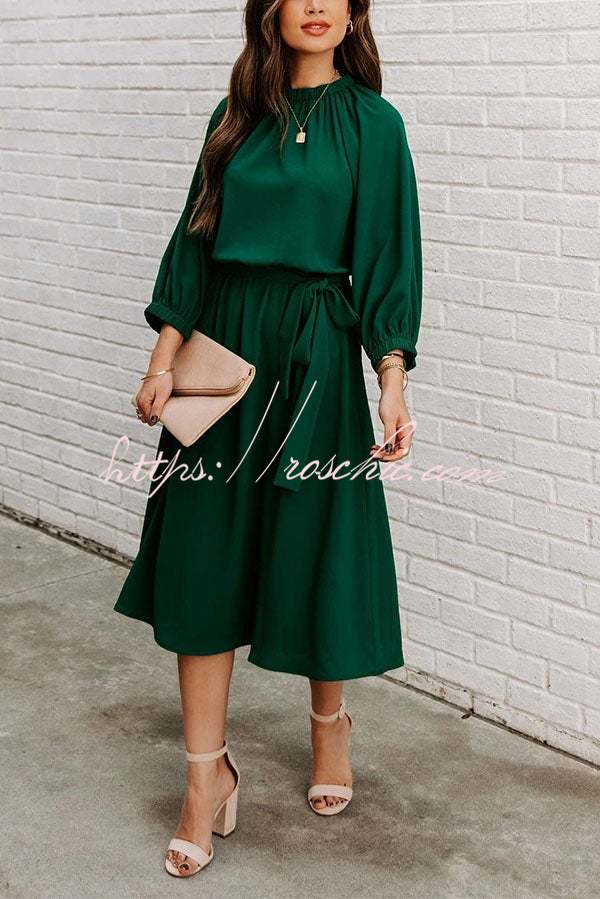 Solid Color Round Neck Big Hem Dress