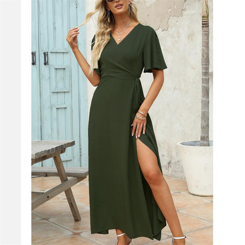 Elegant Bohemian V-Neck Slit Maxi Dress for All Occasions