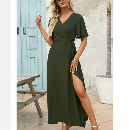 Elegant Bohemian V-Neck Slit Maxi Dress for All Occasions