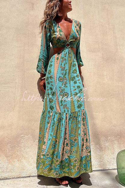 Surprised By You Printed Side Cutout Elastic Waist Maxi Dress