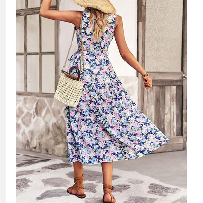 V-Neck Sleeveless Maxi Dress in Vibrant Print Options