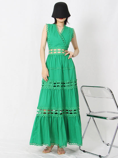 A-Line Dress Cutout Surplice Neck Sleeveless Summer Casual Midi Dresses
