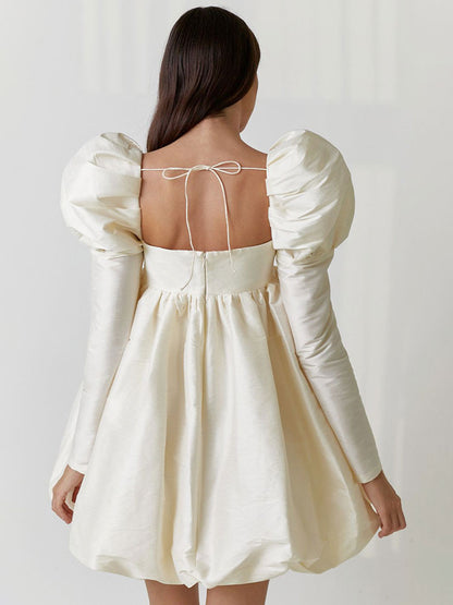 Birthday Mini Dresses Ecru White Long Sleeves Short Dress