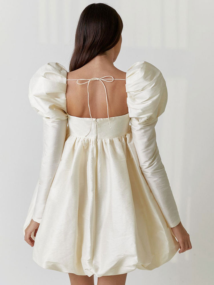 Birthday Mini Dresses Ecru White Long Sleeves Short Dress