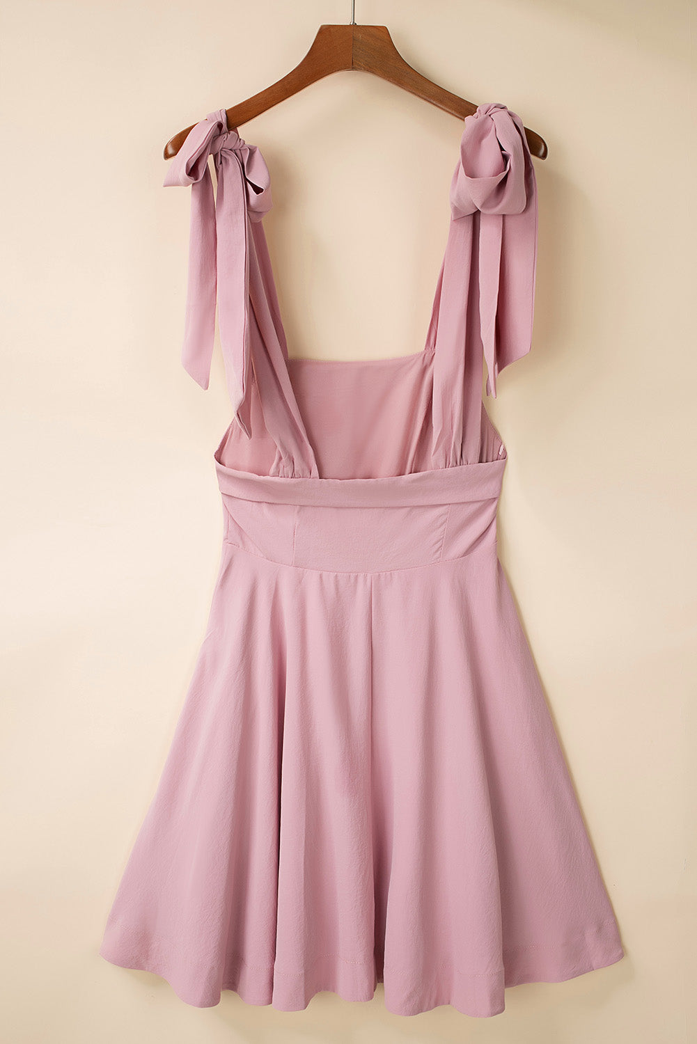 Pink Knotted Strap Square Neck High Waist Mini Dress
