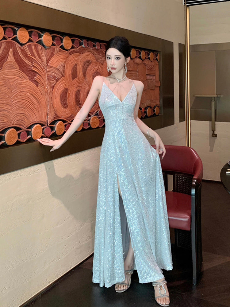 Sequin Blue Maxi Dress – Stunning Birthday & Evening Gown