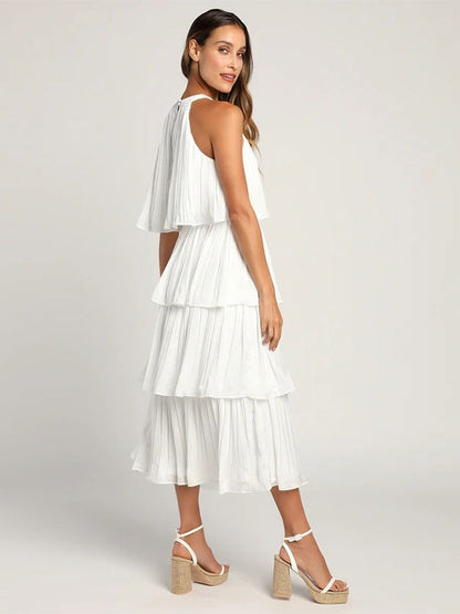 Layered Dress Halter Round Neck Sleeveless Graduation Party Midi Dresses